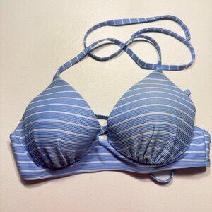 Shade & Shore 34DD Push-Up Bikini Top – Blue Striped Halter Swim Top